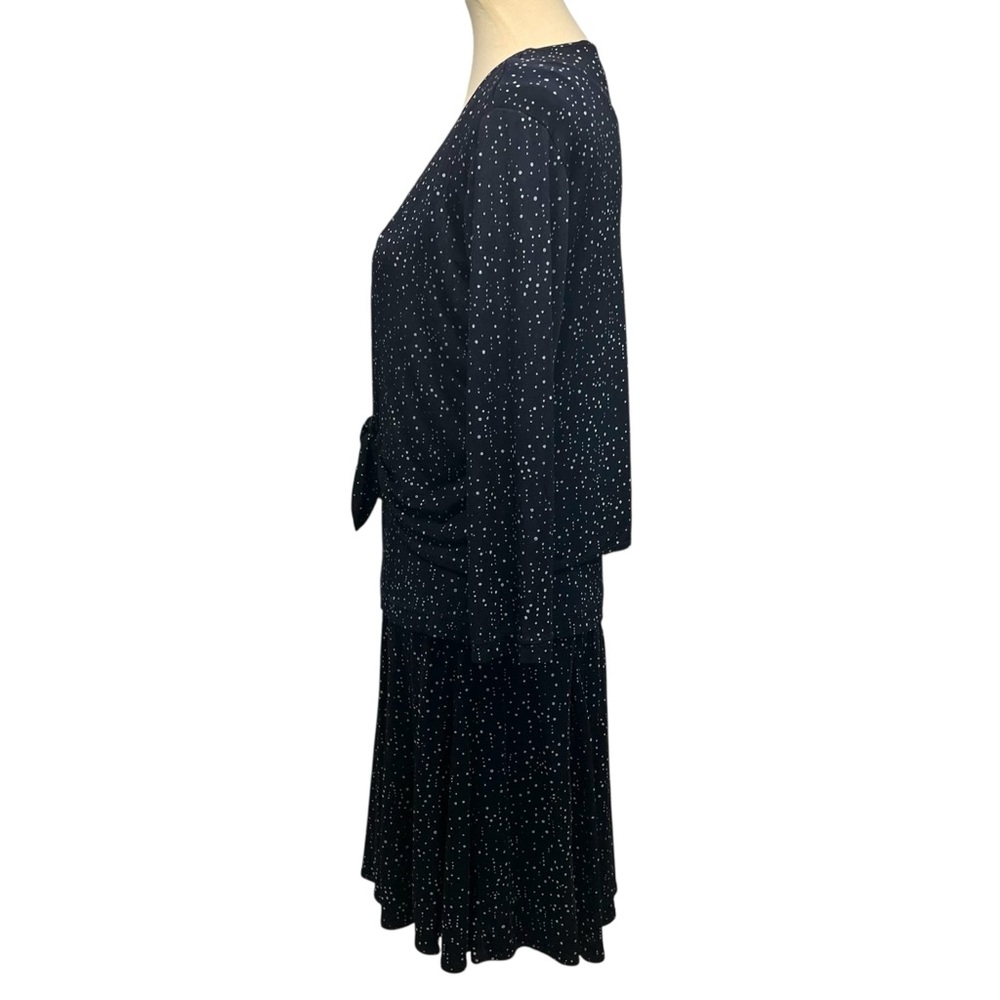 Chico’s Additions 3 Piece Slinky Navy Blue Dot Tank Skirt & Tie Waist Jacket 4/6 - Picture 3 of 16
